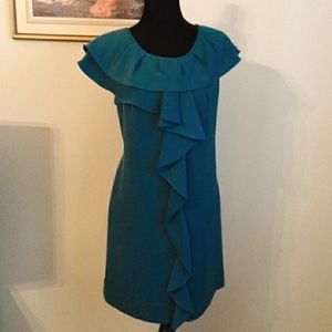 dressbarn Teal Green Sleeveless Dress with Ruffle Details